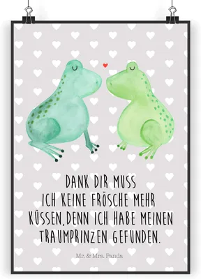 Produktbild von Mr. & Mrs. Panda Bild Frosch Liebe DIN A5 - Grau Pastell - Geschenk, Hochzeitstag, Plakat, wanddeko, drucke, Freundin, Verliebt, Wandbild, Frösche, Kunstdruck