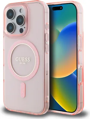 Immagine prodotto di Guess GUHMP16XHFGEREP Custodia protettiva per iPhone 16 Pro Max 6,9" rosa/rosa Hardcase IML Glitter Circle MagSafe