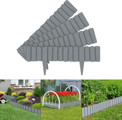 Image de LARS360 Bordure de jardin 2,3m aspect bois Bordure de parterre de fleurs Bordure de parterre de gazon Palissade de jardin PP-plastique 4 pièces - Gris