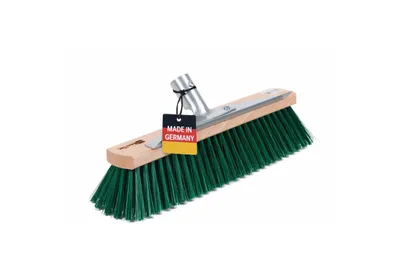 Produktbild von Hochwertiger Gartenbesen 40cm Breit mit Kratzleiste und Metall-Stielhalter Straßenbesen grüne Borsten Allzweckbesen Schrubberbesen ohne Stiel