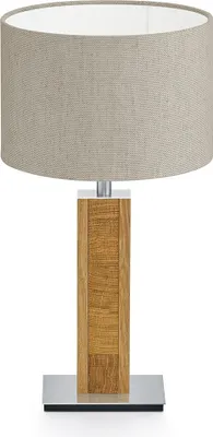 Produktbild von Karl K Tischlampe mit Kopfholzapplikation Jute Leinenoptik Nickel matt gebürstet