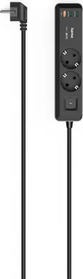Produktbild von Hama Steckdosenleiste 2-fach + USB-C/A, 1,4m, mit Schalter, , Schwarz