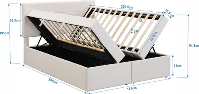 Obrázek produktu pro okwish čalouněná postel, manželská postel, kovový rám s roštem, velký úložný prostor, oboustranně otevíratelná, patrová postel 200x140 cm, béžová barva