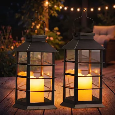 Solar-Laternen mit flackernder Kerzenflamme, 2er-Pack