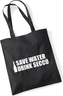 Produktbild von Huuraa Jutebeutel Save Water Drink Secco Sektflasche 10 Liter Black Baumwolle Tasche Geschenkidee