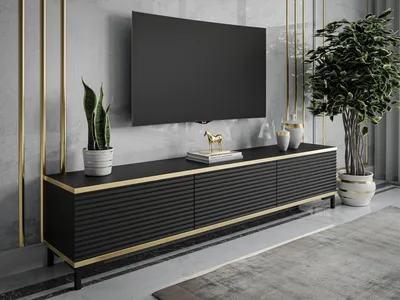 Produktbild von RTV Schrank OXFORD II 175 cm, Schwarz / schwarz matt + gold, Beine: Schwarz