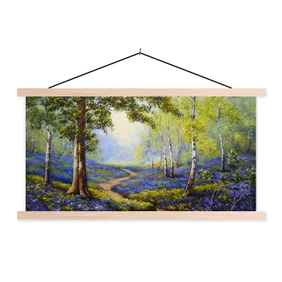Produktbild von MuchoWow® Textilposter Gemälde - Natur - Wald - Blumen - Ölfarbe 120x60 cm mit holzfarbenen Rahmen - Klemmleiste