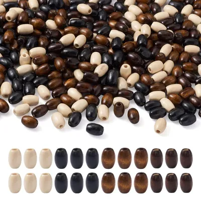 Image de Perles ovales en bois naturel - 800 pièces dans 4 couleurs - pour la fabrication de bijoux et de projets de loisirs créatifs - diamètre du trou : 3 mm