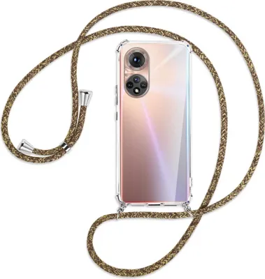 Produktbild von Handykette Backcover-Schutzhülle mit Band (Metall silberfarben) für Honor 50 (NTH-AN00) - braun+beige