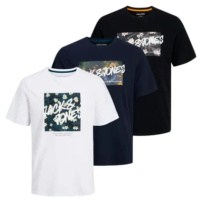 Produktbild von 3er Pack JACK & JONES Herren Shirt JJHAWAII Shape Tee SS Crew Neck LN