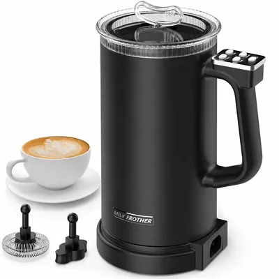 Produktbild von Milchaufschäumer elektrisch, 4 Funktionen für heißen Milchschaum, kalten Schaum, warme Milch & Kakao, 350ml, Edelstahl Innenbehälter