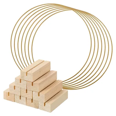 Produktbild von 10 Stück Metallkranzringe 30 cm mit Holzsockel für Bastelarbeiten und Dekoration