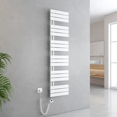 Zdjęcie produktu dla EMKE Suszarka do ręczników Elektryczny asymetryczny grzejnik łazienkowy z termostatem czasowym Podgrzewacz ręczników 1599 x 400 mm Biały grzejnik łazienkowy z prętem grzewczym 800 W