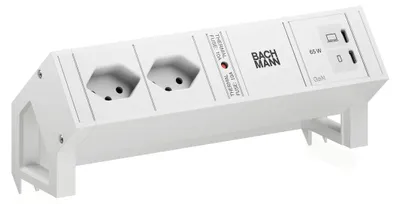 Zdjęcie produktu dla BACHMANN DESK2 biały, 2 gniazda 90°, 1 port USB-C z zasilaniem 65 W, długość 0,2 m, kolor RAL 9010