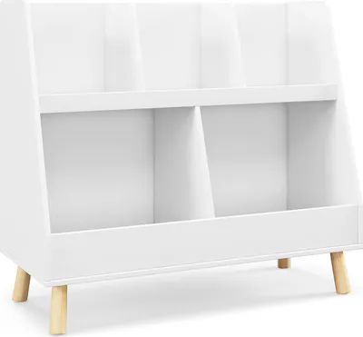 Produktbild von GOPLUS Kinderregal mit 5 Fächern, Bücherregal Kinder mit Massivholzbeinen, 2-stöckiges Spielzeugregal aus Holz mit Kippschutz, Weiß