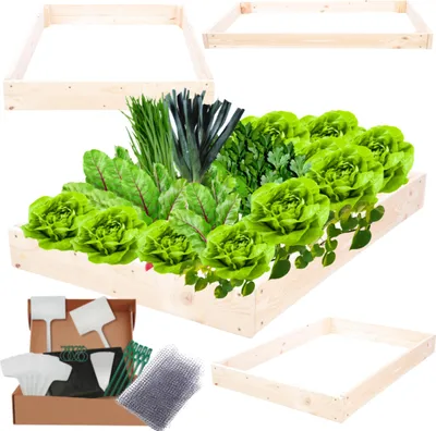 Produktbild von MODO24 Hochbeet Holz, Pflanzkasten, Massivholz, Kiefer, Kräuterbeet, Blumenkasten, Garten, Terrasse, 9x90x30 cm, Natur, ZP09