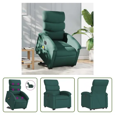 Image de The Living Store Fauteuil de massage électrique avec releveur Vert foncé Tissu