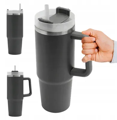 Produktbild von Deluxe Thermosbecher mit Griff und Strohhalm 900ml Edelstahl
