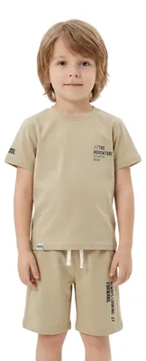 Zdjęcie produktu dla Letni strój 2-czesciowy - T-shirt i szorty - Bezowy - Wygodny i oddychajacy - Idealny dla dzieci w wieku 3 lat, rozmiar 98