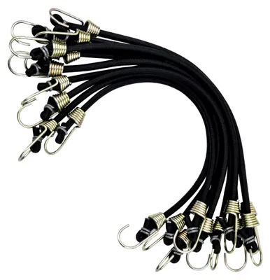 Produktbild von 10 Stück Elastische Spanngurte mit Haken, Kurz, Robuste Gummi-Spannseile für Fahrrad, Motorrad, Camping, Gepäck, Auto, Schwarz