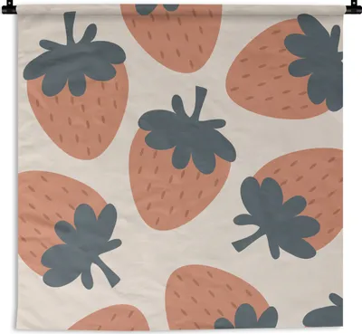 Produktbild von MuchoWow® Wandteppich Wandbehang Obst - Pastell - Erdbeere - Muster 150x150 cm Tapisserie Dekoration Wandtuch - Wohnaccessoires - Modernes