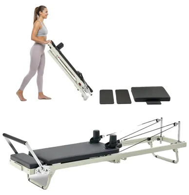 Image de VEVOR Reformeur Pilates pliable pour la salle de sport à domicile, double résistance - ressort et corde, poids maximum 181,44 kg