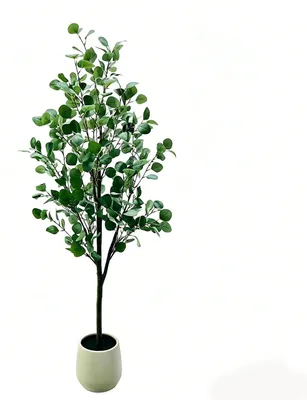 Produktbild von Künstlicher Eukalyptusbaum - Zimmerpflanze 150 cm - Naturgetreue Kunstpflanze aus Kunststoff - Indoor Bodenpflanze für Wohnzimmer Büro - Weißer Topf
