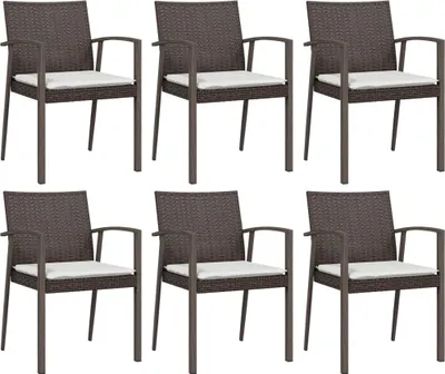 Produktbild von vidaXL Gartenstühle mit Kissen 6 Stk. Braun 56,5x57x83 cm Poly Rattan