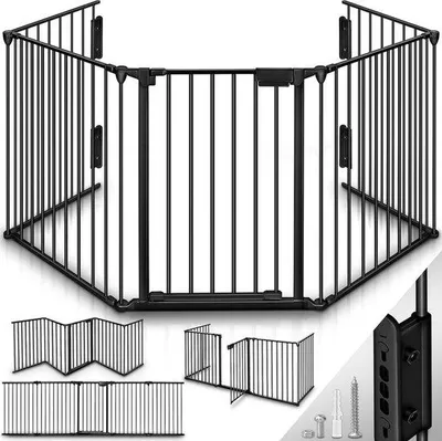 Produktbild von Famanu Sicherheitsgitter Metall 300 cm - für Haustiere & Kinder, faltbar, inkl. 5 Elemente, Tür
