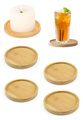 4 Bambus-Untersetzer, rund, 12 cm, für Tassen und Gläser