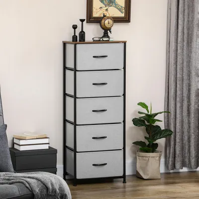 Produktbild von Sweiko Kommode mit 5 Schubladen aus Stoff Aufbewahrungsschrank mit Griffen 45 x 30 x 116 cm Grau