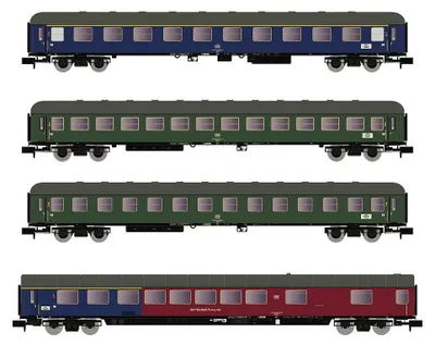 Produktbild von Arnold 80283893 - 1/160 DB, 4-tlg. Set Reisezugwagen, Blau, Grün, Blau/Rot,