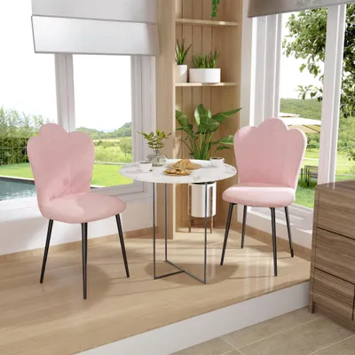 Produktbild von 2x Esszimmerstühlen aus Samt mit hoher Rückenlehne,Gepolsterter Sitz mit Metallbeinen, Küchen- und Konferenzstühle für Zuhause/das Büro Rosa