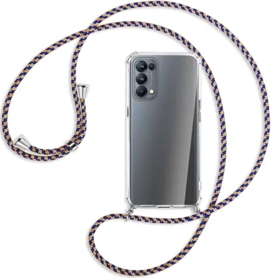 Produktbild von Handykette Backcover-Schutzhülle mit Band (Metall silberfarben) für Oppo Reno5 Pro 5G - blau+beige