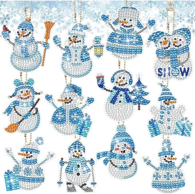Image de 12 pièces de bonhomme de neige diamant Painting Décoration de Noël DIY Set