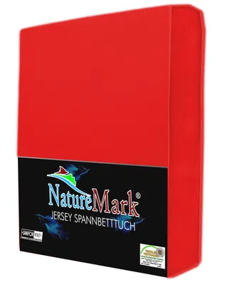 Produktbild von NatureMark Jersey Spannbettlaken, Spannbetttuch 100% Baumwolle in vielen Größen und Farben MARKENQUALITÄT Standard Rot 90 X 200 - 100 X 200 cm