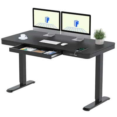 Zdjęcie produktu dla Biurko FlexiSpot Q3 z elektryczną regulacją wysokości 140x70 cm, z USB, szufladą, wyświetlaczem LED, 4 gniazdami pamięci i zabezpieczeniem antykolizyjnym, czarne