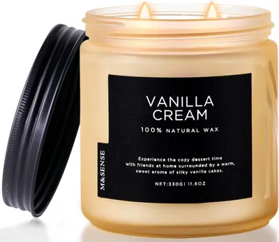 Zdjęcie produktu dla Świeca zapachowa krem waniliowy w słoiku, 330g, 70 godzin palenia, aromaterapia, wosk sojowy