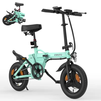 Immagine prodotto di E-Bike ESKUTE F100 da 14 pollici, motore da 250 W, batteria da 36 V 9 AH, freni a disco meccanici - Blu