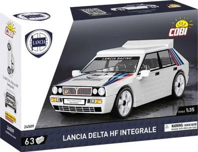 The image shows the packaging of a COBI Lancia Delta HF Integrale model car kit.