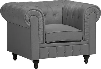 Zdjęcie produktu dla BELIANI Fotel szary tapicerowany chesterfield tuftowany pikowany vintage glamour salon