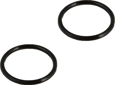 Two black O-rings on a white background.