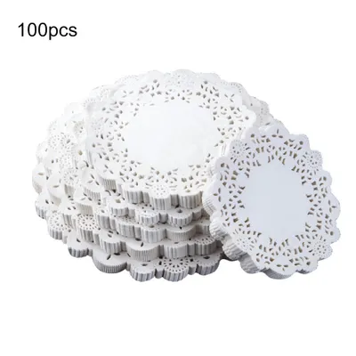 Produktbild von 100pcs runde Papierspitzen -Doilies -Kuchen -Tischemat -Party Hochzeits Backdekoration-4Inch