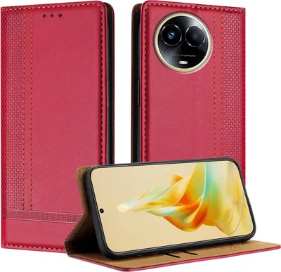 Produktbild von Handyhülle für Realme 11 5G Leder Flip Klappbare Schutzhülle mit Standfunktion Rot