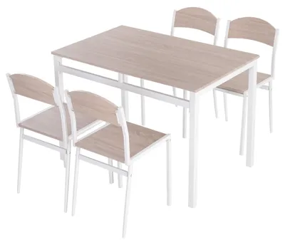 Image de Ensemble de salle à manger : 4 chaises + table | Couleur : imitation bois + blanc | Dimensions : 70 x 110 x 76 cm