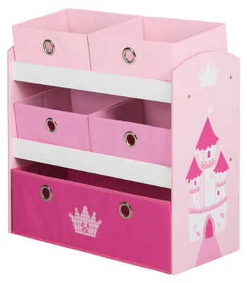 Produktbild von roba Spielregal 'Krone', Spielzeug- & Aufbewahrungs-Regal, inkl. 5 Stoffboxen rosa / pink