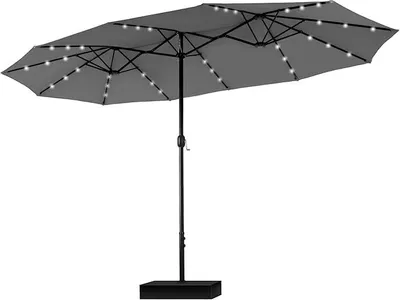 Imagen del producto de Sombrilla rectangular con base, grande, de 270x450 cm, para jardín o terraza. Sombrilla para jardín con manivela, protección UV, resistente al viento