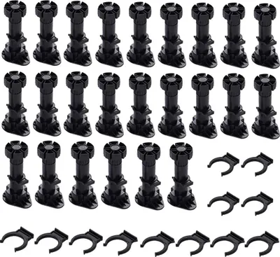 Produktbild von Set mit 24 verstellbaren Möbelstücken aus schwarzem Kunststoff mit Befestigungsclip für Küchenmöbel, Badezimmerschränke, Schränke und Kanapees (120–150 mm), (HjjnmoY026)