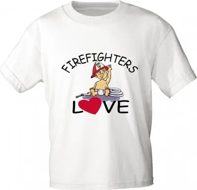 Produktbild von Kinder T-Shirt mit Print - Feuerwehr - FIREFIGHTERS LOVE - 08118 - weiß - Gr. 86-164 Größe - 122/128