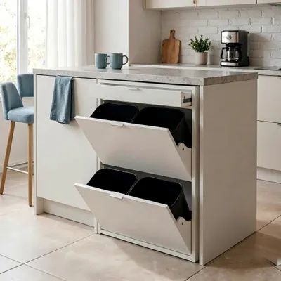 Produktbild von Mülleimer küche weiß，Küchenschrank für Mülleimer 40L,Klappschrank mit Abfallbehälter,Schwenkschrank mit Abfalleimer